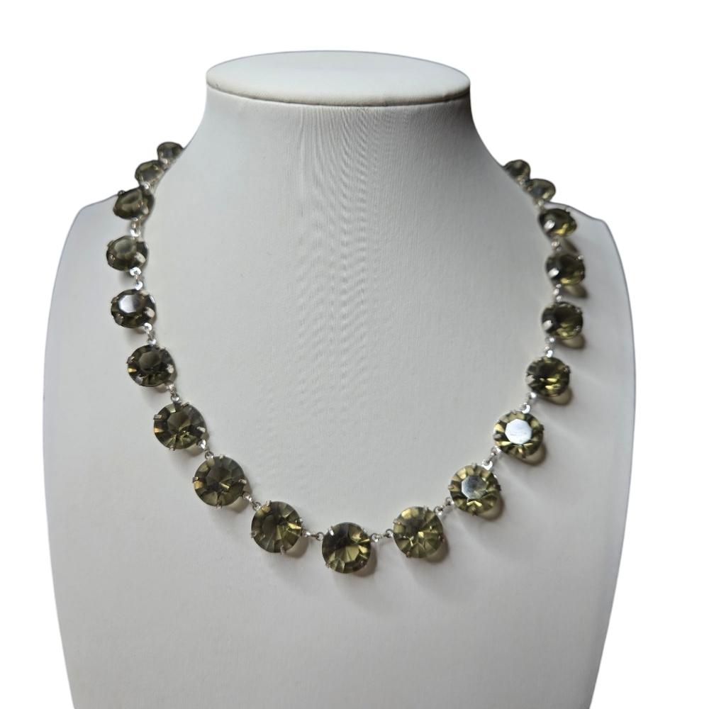 Riviere Choker Necklace Sage Green Crystal Open Bezel Faceted Vintage